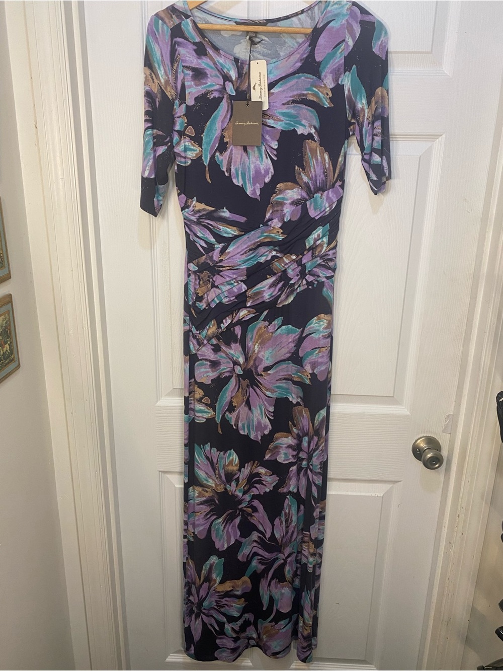Tommy Bahama NWT S/P 4/6 Dusk Blooms Navy, Purple, Teal Maxi Dress Floral Print